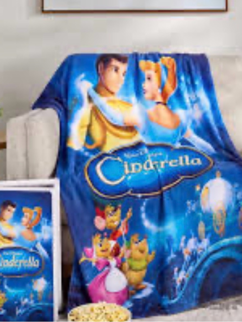 Disney Cinderella Blue & Yellow Plush Throw Blanket